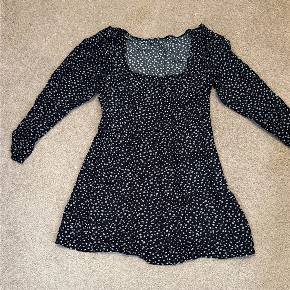 Madewell Black Dress with White Floral Pattern